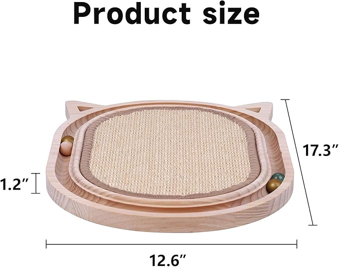 Cat Scratcher Sisal Scratching Pad Toy with Ball Track Wooden Interactive for Indoor Physical Exercise Kitty Medium Kitten Spring Chasing Hunting Mental Bored Adult Enrichment Toys Post