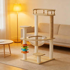 32.2”” Wood Cat Tower with Sisal Scratching Post, Modern Cat Tree with Acrylic Bowl, Cat Perch, Climbing Ladder & Ball Toy, Multi-Level Cat Activity Center (32.2 inch)