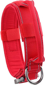 Tactical Dog Collar with Heavy Duty Metal Buckle and Control Handle for Medium Large Dogs Training(Red, Large)