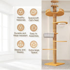 Sturdy Floor-to-Ceiling Cat Tree | Solid Real Wood 55-122'' Height Adjustable Drill-Free Tower | Ideal for Multi-Cat Households & Large Breeds with Extra-Thick 4.3" Solid Wooden Posts