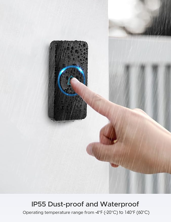 AVANTEK Wireless Doorbell, D-3G Waterproof Chime Kit Operating at Over 1300 Feet with 52 Melodies, 5 Volume Levels & LED Flash