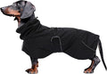 Dachshund Coats Waterproof, Perfect for Dachshunds, Sausage, Weiner Dog Winter Coat with Padded Fleece, Puppy Snowsuit with Adjustable Bands and High Vis Reflective Trim - Black - M