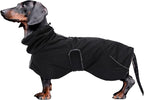 Dachshund Coats Waterproof, Perfect for Dachshunds, Sausage, Weiner Dog Winter Coat with Padded Fleece, Puppy Snowsuit with Adjustable Bands and High Vis Reflective Trim - Black - M
