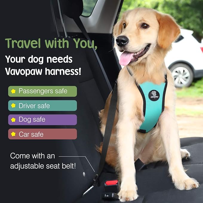 Dog Seat Belt, Safety Vest Dog Car Harness with Adjustable Buckle Dogs Seat-Belt for Vehicle Nylon Pet Safety Seats Belts Heavy Duty(L, Blue)