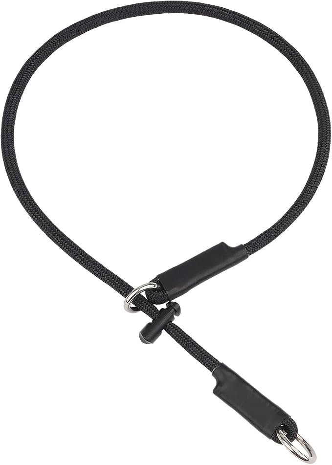 Martingale Dog Collar, 5/16” High-Strength Nylon Rope Slip Collar with Spring-Loaded Adjustable Stopper for Small, Medium & Large Dogs(Black, 26 inch)
