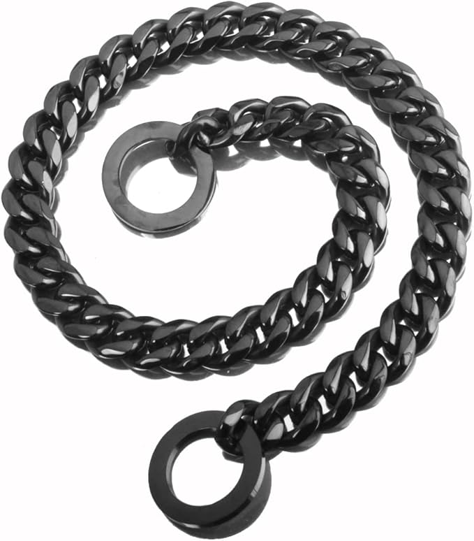 Black Dog Chain Collar 11mm/15mm/19mm Cuban Link Chain Dog Collar Chew Proof Dog Chain Collar Walking Training for Small Medium Large Dogs 12-26inch(11mm,14inch)