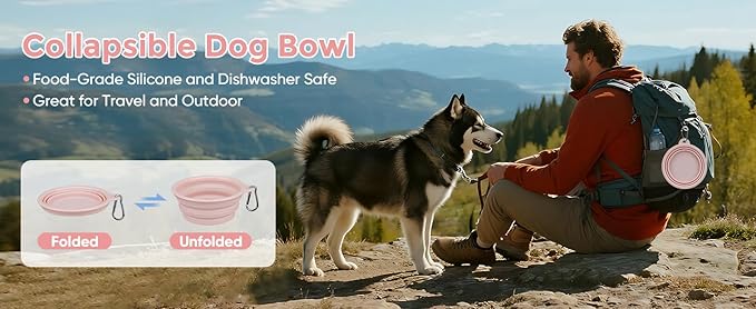 2-Pack, LeeRound Collapsible Dog Bowls, 22OZ Large Breed Travel Bowls with Carabiner Clip, Portable Silicone Food & Water Bowls for Beach, Hiking, Camping, Car, Pet Outdoor&Home Daily Use