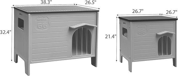 Plastic Insulated Dog House with Mat Weatherproof for Elevated Dog Shelter, Easy Assemble, Expansive Interior‌ Grey 26.7" D * 26.7" W * 21.4" H