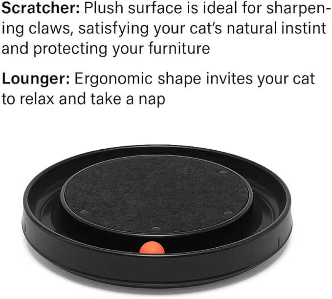 Cat Scratcher Toy with Ball – Interactive Scratching Carpet and Play Track for Stress Relief and Fun (Black, Round)