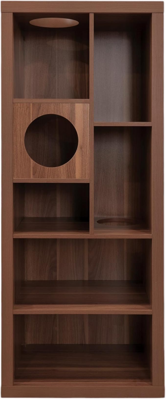 4 Cats & Dogs Cliff Jr. Cat Tree Bookshelf – Stylish Multi-Level Cat Climbing & Hiding Shelf, Space-Saving Bookshelf with 7 Levels, Wall-Mounted Secure Cat Furniture, Walnut (58.5" x 23.75" x 15.5")