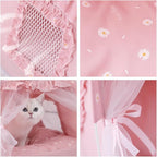 Selena Cat Bed Tents Dog House Indoor Outdoor Lace Mesh Breathable Windows Door Curtains Removable Portable Nest Teepe House (Large,Pink(Ruffled Teim))