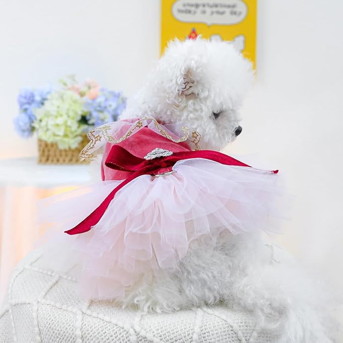 Fashion Sweet Puppy Dog Blingbling Princess Skirt Pet Dog Lace Cake Camisole Tutu Dress D-red L