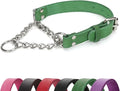 Martingale Collar for Dogs No-Pull Adjustable Training Collar with Stainless Steel Chain - Genuine Leather Anti-Slip Design for Small,Medium,Large Breed Dogs - Green (L)