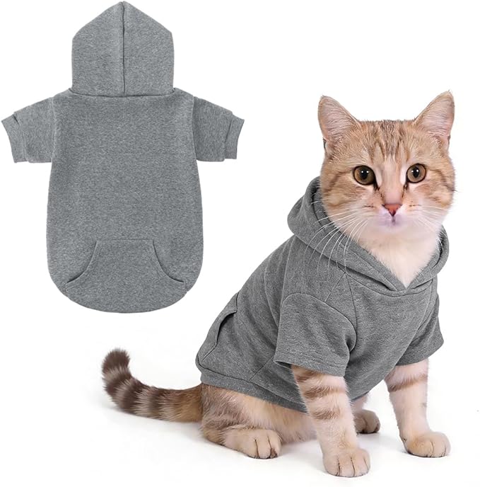 KOOLTAIL Dog Hoodie for Small Medium Dogs Cats, Soft and Warm Pet Sweater with Leash Hole and Pocket Boy Girl, Puppy Fall Winter Jacket Clothes, French Pitbull Cold Weather Coat Sweatshirt, Grey XS