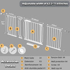 TSAYAWA Baby Gate Extra Wide Fits 62.2"-71.65" Inch Opening - Dog Pet Gate for Doorways Stairs No Drilling Pressure Mounted - Large Child Safety Indoor Outdoor White