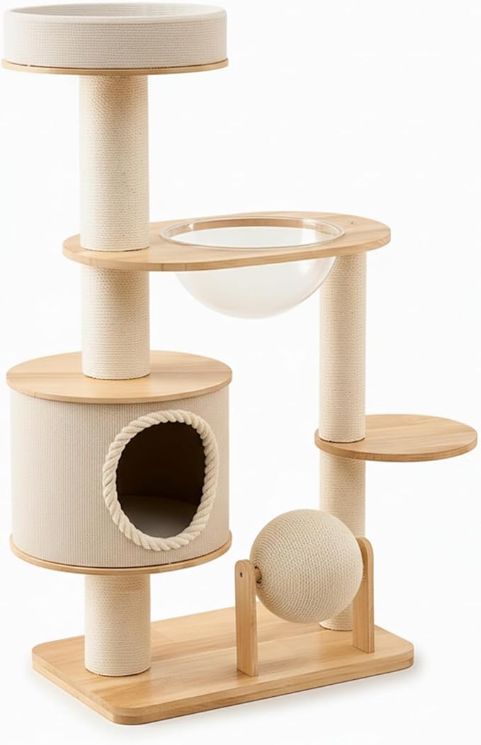 Cat Tower with Scratching Post, 44.3 Inches Cat Tree Tower for Indoor Cats, Cats Condo, Integrated Nest Climbing Frame Scratching Post House, Pet Toy