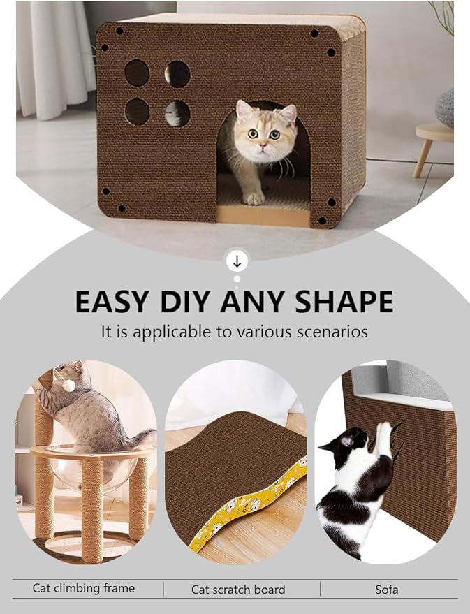 Cat Scratch Couch Furniture Protector, Adhesive Cat Scratch Pad Deterrent for Furniture, DIY Climbing Cat Scratcher Couch Protector from Cat Claws Scratching Mat for Indoor (Brown,78.7x15.8Inch)
