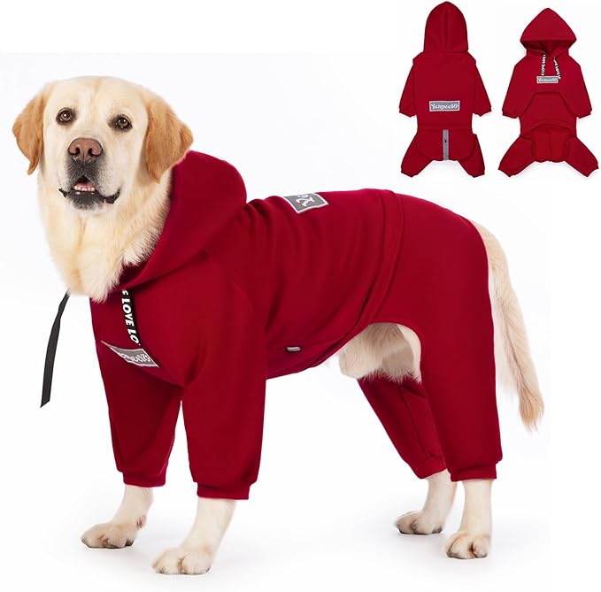 Dog Hoodies Winter Coat for Large Medium Dogs, Pullover 10 Legs Warm Coat Hooded Sweatshirt, Fleece Hoodie for Cold Weather (Red, 4X-Large)