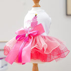 Dog Birthday Dress with Cake Pattern & Bowknot Girl Puppy Clothes for Small Dog Cat Birthday Outfit with Tutu Skirt Party Tulle Pet Apparel (Fuchsia, X-Small)