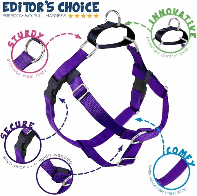 2 Hounds Design Freedom No Pull Dog Harness, Adjustable Harness, Easy Walking & Comfortable Control, Fits Small, Medium & Large Dogs, Solid Colors, Made in USA, 1" XXL, Purple