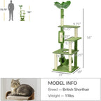 Cat Tree with Hammock Scratching Post Hanging Hammock Cozy Perch Swing Ball Platforms Cat Ladder Tower for Indoor