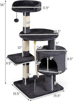 Tangkula 36 Inch Cat Tree Tower, Multi-Level Cat Tower with Condo, Top Perch, Sisal Scratching Posts & Hanging Rope, Spring & Hanging Balls, Climbing Platforms for Indoor Cats and Kittens (Dark Gray)