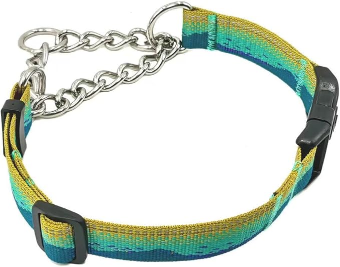 Martingale Dog Collars with Stainless Steel Chain, Reflective No Pull Walking Training Collar with Quick Release Buckle, Adjustable Slip Chain Nylon Dog Collars for Small Medium Large Dogs