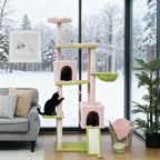 Stylish Cat Tree Tower with Sisal Scratching Posts, Cozy Condo, and Plush Perches for Climbing, Resting, and Play (Pink + Cotton + Particle Board + Velvet)
