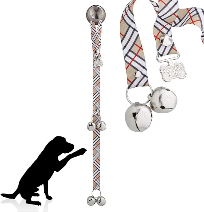 PoochieBells Handcrafted Dog Doorbell for Potty Training – Easy & Quick, Doggie-Safe USA-Made Dog Door Bell with Perfect Sound, Dog Trainer-Recommended for Over 20 Years, London Plaid