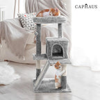 CAPHAUS Kittens Tower with 2-Door Large Cave Condo, Activity Indoor Cat Tree with Large Widened Perch, Multi-Level with Cute Cats Scratching Posts, Modern Ramp, 37-Inch Activity Tree for Small Cats