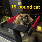 Cat Window Perch with Scratching Post Strong Supported - Large Hammock Bed for Cats Inside - Solid Wood Seat, Soft Cushion - Rustic Indoor Cat Tree Shelf for Sunbathing (Black, Large 2)