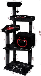 Gothic Cat Tree with Coffin Bed，62.5" Black Cat Tower with Spacious Demon Styled Cat Condo，Cozy Plush Perch, Scratching Posts，Hanging Ball，Multi-Level Cat Activities Furniture for Large Cats