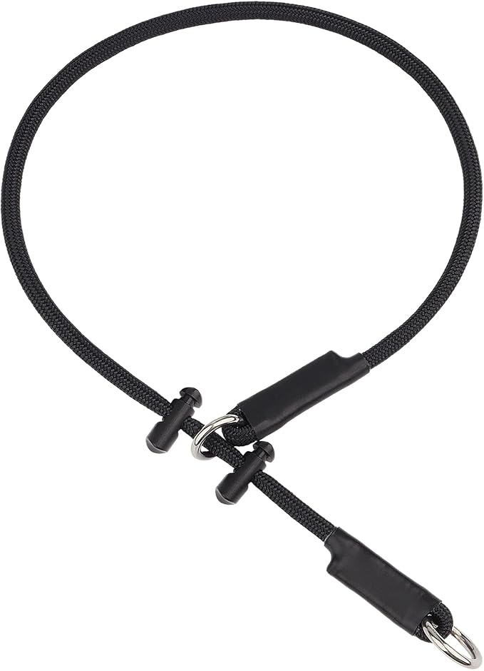 Martingale Dog Collar, 5/16” High-Strength Nylon Rope Slip Collar with Spring-Loaded Adjustable Stopper for Small, Medium & Large Dogs(Black, 26 inch with 2 stoppers)