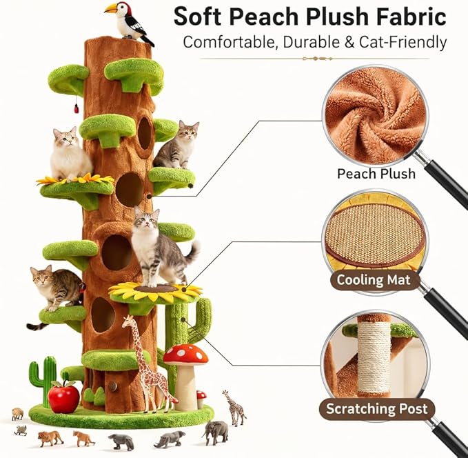 RPZ Cat Tree for Indoor Cats Large Adult, 90-Inch Luxury Cat Tree Paradise with Hiding Spaces, Multi Level Cat Tower for Multiple Cats, Extra Tall Cat Tree for Indoor Cats