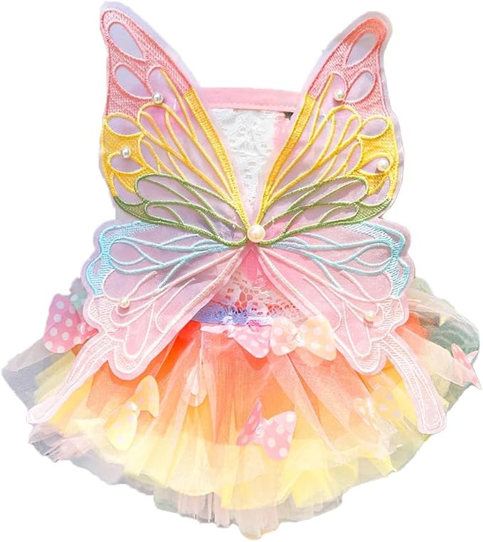 Dog Princess Dress,Summer Thin Cat Rainbow Butterfly Pettiskirt Cute Pet Clothes Chihuahua Teddy Dress Pet Supplies (L)