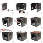 SONGWAY Cat House for Indoor Cats Large, Pet Cave with Carpet, Pet House Ottoman, Multipurpose Footrest with Cushion, Cube House for Cats and Small Dogs, Black L