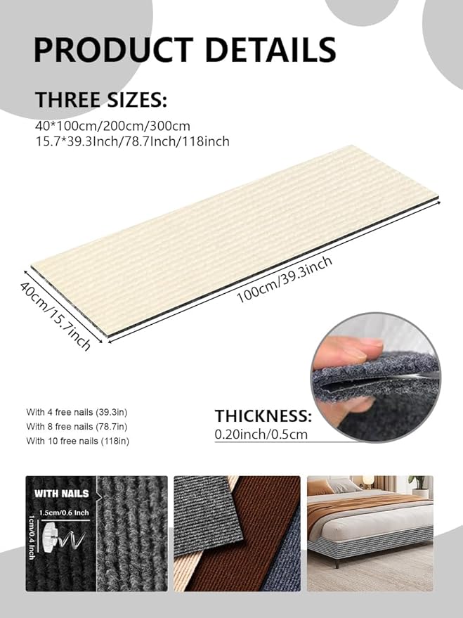 Cat Scratch Couch Furniture Protector, Adhesive Cat Scratch Pad Deterrent for Furniture, Cat Wall Climbing Carpet Scratcher Couch Protector from Cats Claws Scratching Indoor (OffWhite,39.3x15.8In)