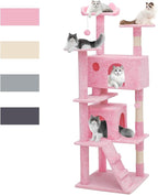 Magshion Cat Tree 60" Cats Tower for Indoor Cats, Multi-Level Cat Condo with Scratching Post, Top Perch, Sisal Board and Dangling Ball, Cat Stand Jumping Platform Kittens Pet Play House (Pink)