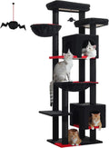 PETEPELA Cat Tree, 69-Inch Gothic Cat Tower for Indoor Large Cats with Super Large Hammock, Tall Cat Climbing Tree Tower with Scratching Posts, Cozy Condo House and Top Perch, Black
