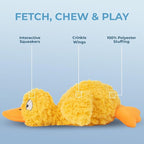 Best Pet Supplies Interactive Squeaky Dog Chew Toy, Ideal Dog Toys for Chewers, Small, Medium & Large Dogs, and Fetch Lovers - Ducky Doodle (Yellow), Large