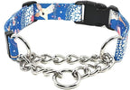 Martingale Dog Collar with Chain Stainless Steel, Nylon Dog Collar Flowers Pattern, Adjustable Training Walking Collar with Quick Release Buckle, Slip Chain Collar for Puppy Medium Large Dogs