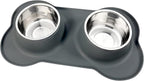 AsFrost Dog Food Bowls Stainless Steel Dog Food & Water Bowl Set with No Spill No Slip Silicone Mat, Dog Dishes for Small Medium Size Dogs Pet Cat Puppy Food Feeding Bowls, Grey, 24oz, 3 Cup