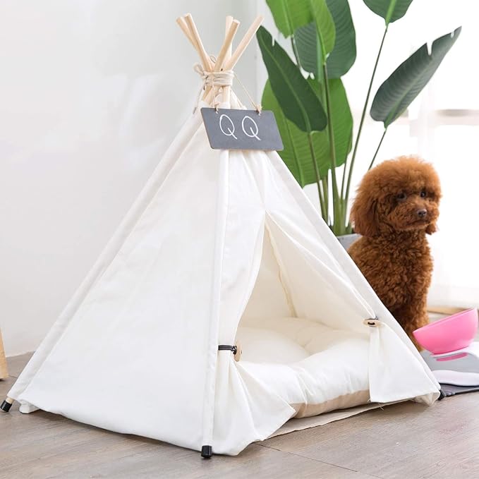 Dog Teepee Bed Cat Tent Portable Houses Pet Puppy with Thick Cushion (L:Size fits 15kg/33lbs (Pets))