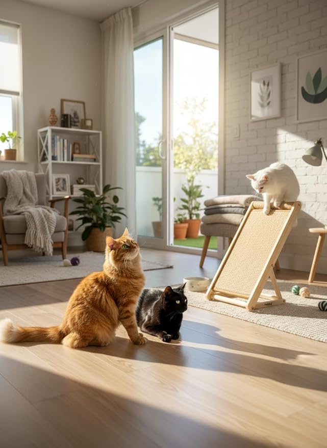 Cat Scratching Pad with 100% Sisal, Stable Triangle Design, 2-Step No-Tool Assembly, 22" Wooden Ramp to Protect Furniture & Sofa, Natural Incline Board for Indoor Cats (Beige)