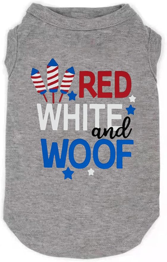 American Flag Popsicle 4th of July Funny Graphic Puppy Clothes Memorial Day, Independence Day, Holiday Dog Clothes for Small Dogs Boy Girl, Pet Cat Outfit (Large, woof-Grey)