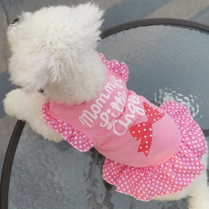 XPUDAC 4 Pack Pet Dog Dress Shirt Puppy Skirt Cute Doggie Dress Summer Clothes Dog Apparel for Small Dogs and Cats (Pink Angel, Large(12-19 Lbs))