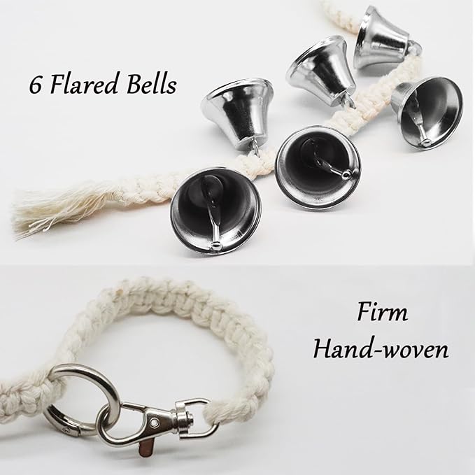 Dog Hanging Doorbells| 6 Dog Potty Training Bells| Adjustable Durable Braided Rope Door Bell for Dogs to Ring to Go Outside(Silver, Large)