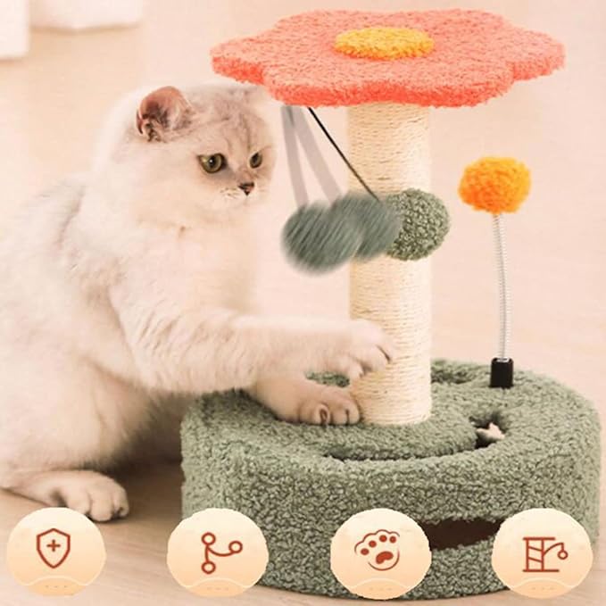 Cat Tree Cute, Cat Tower for Indoor Cats with Fluffy Balls, 14 Inches Cute Pink Cat Tree, Modern Small Cat Tree, Simple Cat Tree for Indoor Cats