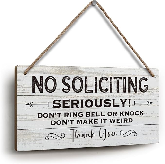 YZEXEZY No Soliciting Sign 6"x12"Do Not Disturb Wooden Hanging Sign for Front Door- Do Not Ring Bell or Knock,Don't Make It Weird