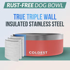 Coldest Dog Bowl - Anti Rust Metal, Non Slip, 3 Layers Insulated Stainless Steel Dog Bowls - Spill Proof & Heavy Duty - Water Bowl for Dogs, Cats & Pets, Dish Washer Safe (64 oz, Crimson Red)